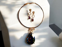 Load image into Gallery viewer, Giant Aurora borialis crystal Necklace and  Clip On Earrings Set handmade new
