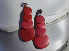 Load image into Gallery viewer, Bright fuschia  wooden Boho Clip On Dangle Earrings
