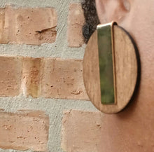 Load image into Gallery viewer, Abstract Geometric Design Wood and Metal earrings (pierced ears)
