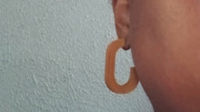 Load image into Gallery viewer, Minimalist Wooden Hoop Earrings brown pierced ears
