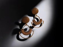 Load image into Gallery viewer, Minimalist Natural Wood and gold metal  Clip On Dangle Earrings brown
