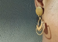 Load image into Gallery viewer, Minimalist Natural Wood and gold metal  Clip On Dangle Earrings brown
