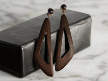 Load image into Gallery viewer, Hand carved Natural Wood minimalist Clip On Dangle Earrings
