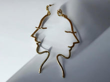 Load image into Gallery viewer, Abstract Face Design Dangle Earrings gold pierced ears
