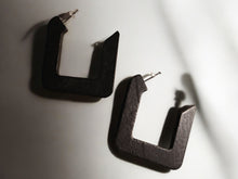 Load image into Gallery viewer, Minimalist Wooden Hoop Earrings black pierced ears
