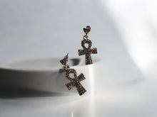 Load image into Gallery viewer, Small rhinestone Ankh Earrings silver
