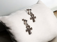 Load image into Gallery viewer, Clip on Small rhinestone Ankh Earrings silver
