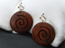 Load image into Gallery viewer, Natural Wood boho spiral Clip On Earrings dark brown

