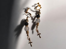 Load image into Gallery viewer, Handmade light boho bead and Ankh Dangle Clip On Earrings 2 inch
