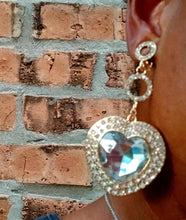 Load image into Gallery viewer, Large chunky Gold Rhinestone Heart Clip On Earrings
