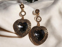 Load image into Gallery viewer, Large chunky Gold Rhinestone Heart Clip On Earrings
