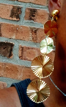 Load image into Gallery viewer, Handmade Hammered Metal  square Disc Clip On Earrings gold 4 inch
