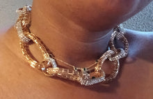 Load image into Gallery viewer, Gold Chain with rhinestone Necklace Set with clip on earrings New
