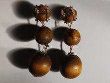 Load image into Gallery viewer, Abstract chunky Wood and Metal Ball  earrings (pierced ears)

