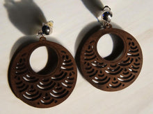 Load image into Gallery viewer, Natural Wood boho hoop Clip On Earrings dark brown

