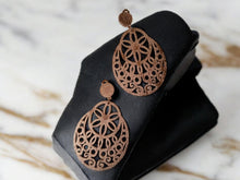 Load image into Gallery viewer, Hand painted boho Wood Design Clip On Earrings copper color
