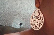 Load image into Gallery viewer, Hand painted boho Wood Design Clip On Earrings copper color
