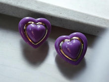 Load image into Gallery viewer, Vintage chunky acrylic Heart Stud Clip On Earrings purple
