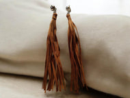 Clip on Handmade boho wood faux suede moccasin Tassel Earrings