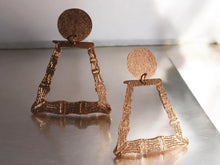 Load image into Gallery viewer, Handpainted Medium sized Wooden bamboo hoop Clip on Earrings 3 inch copper
