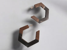 Load image into Gallery viewer, Minimalist wood and lucite Hoop Earrings pierced ears
