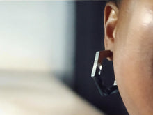 Load image into Gallery viewer, Minimalist wood and lucite Hoop Earrings pierced ears
