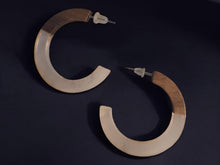 Load image into Gallery viewer, Small Minimalist wood and lucite Hoop Earrings pierced ears
