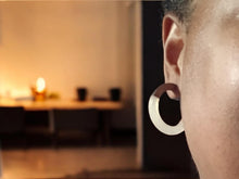 Load image into Gallery viewer, Small Minimalist wood and lucite Hoop Earrings pierced ears

