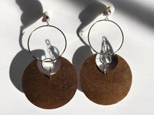 Load image into Gallery viewer, Handmade silver Metal  and wood Multi Hoop Clip On Earrings
