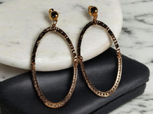 Load image into Gallery viewer, Extra large Hammered Metal and rhinestone hoop Clip On Earrings gold
