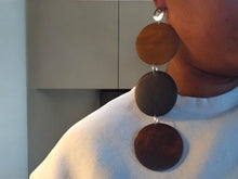 Load image into Gallery viewer, Extra Long 8 inch Handmade Wooden Disc Earrings
