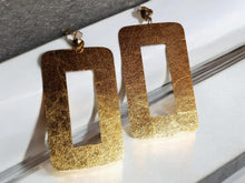 Load image into Gallery viewer, Large gold metallic faux leather and wood Clip On Earrings 4 inch
