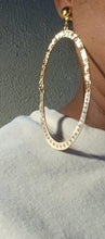 Load image into Gallery viewer, Extra large Hammered Metal and rhinestone hoop Clip On Earrings gold

