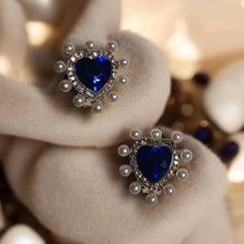 Load image into Gallery viewer, Faux pearl and crystal Heart Stud Clip On Earrings
