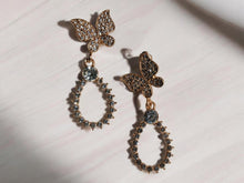 Load image into Gallery viewer, Rhinestone Butterfly dangle Clip On Earrings gold
