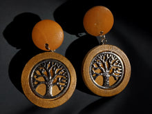 Load image into Gallery viewer, Handmade Wood and metal Tree of Life Clip On Dangle Earrings
