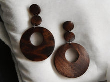 Load image into Gallery viewer, Handmade Chunky Wooden Hoop Clip On Earrings brown
