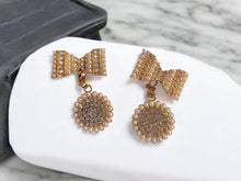 Load image into Gallery viewer, Handmade Clip On Blingy Bow Dangle Earrings
