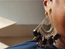 Load image into Gallery viewer, Large gold Metal and black Crystal Chandelier Clip On Earrings Gold
