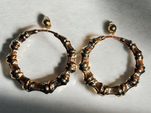Load image into Gallery viewer, Giant Clip On Bamboo Hoop Earrings gold rare 4 inch
