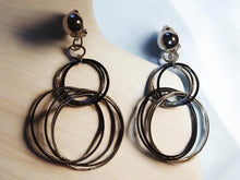 Load image into Gallery viewer, Handmade silver and black Metal Multi Hoop Clip On Earrings
