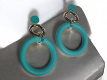 Load image into Gallery viewer, Classic Natural Wooden Hoop Clip On Dangle Earrings teal
