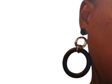 Load image into Gallery viewer, Classic Natural Wooden Hoop Clip On Dangle Earrings teal
