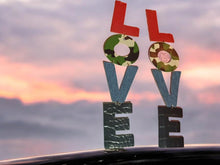 Load image into Gallery viewer, Giant Faux Leather LOVE Earrings, Clip On Statement Design
