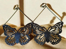 Load image into Gallery viewer, Giant silver metal Butterfly dangle Clip On Earrings silver 5 inch
