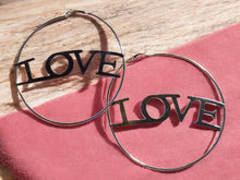 Load image into Gallery viewer, Large silver Love Hoop Earrings silver
