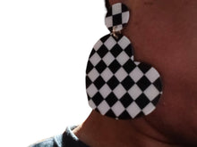 Load image into Gallery viewer, Extra large Acrylic Checkered Pop Art Heart Clip on Earrings
