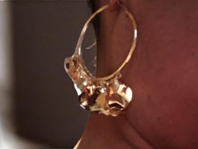 Load image into Gallery viewer, Gold hammered metal charm hoop earrings (pierced ears)

