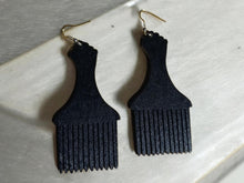 Load image into Gallery viewer, Afrocentric Black Fist Afro Pick Wooden Earrings black
