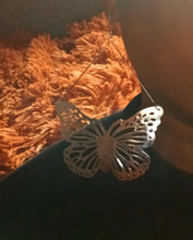 Load image into Gallery viewer, Giant silver metal Butterfly dangle Clip On Earrings silver 5 inch
